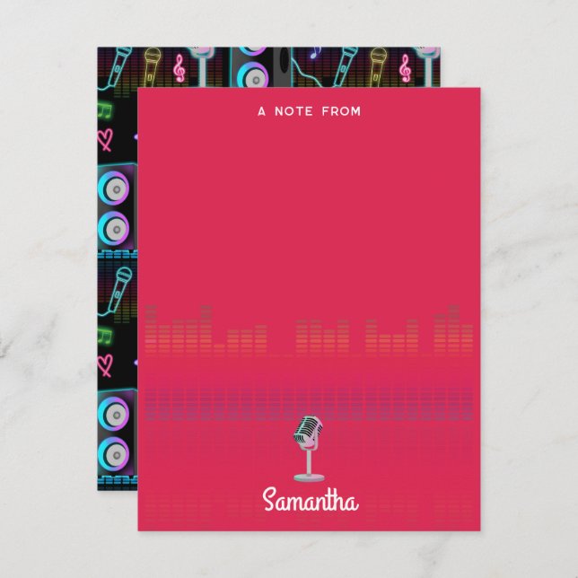 Karaoke Glow Singing Music Custom Name Mitteilungskarte (Vorne/Hinten)