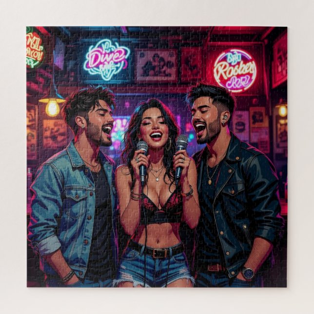 Karaoke in einer Bar Comic Puzzle (Vertikal)