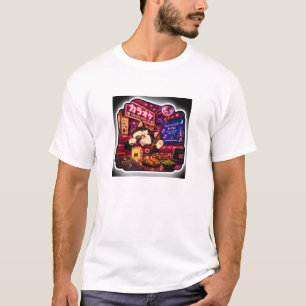 Karaoke Nacht Katze T-Shirt Japanische Neon-Nach