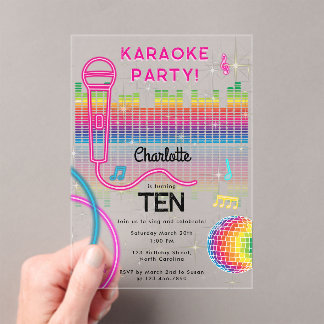 Karaoke Neon Glow Birthday Singing Music Party  Acryleinladungen