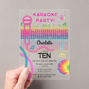 Karaoke Neon Glow Geburtstags-Sing-Musik-Party Acryleinladungen