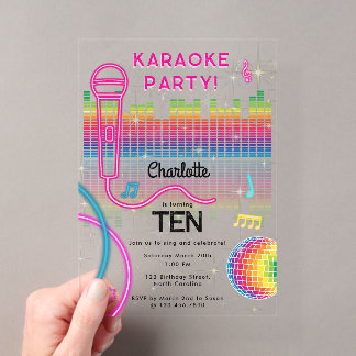 Karaoke Neon Glow Geburtstags-Sing-Musik-Party Acryleinladungen