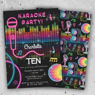 Karaoke Neon Glow Geburtstags-Sing-Musikparty Einladung