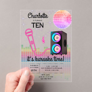 Karaoke Neon Glow Gesang Disco Party Geburtstag Acryleinladungen