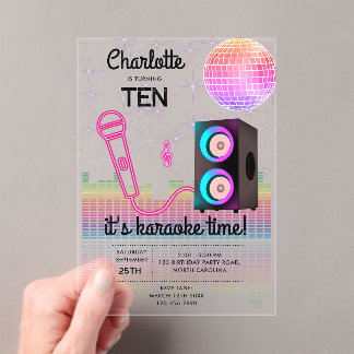 Karaoke Neon Glow Singing Disco Party Birthday Acryleinladungen