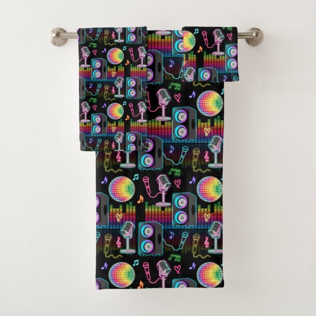 Karaoke Neon Glow Singing Music Party Badhandtuch Set (Insitu)