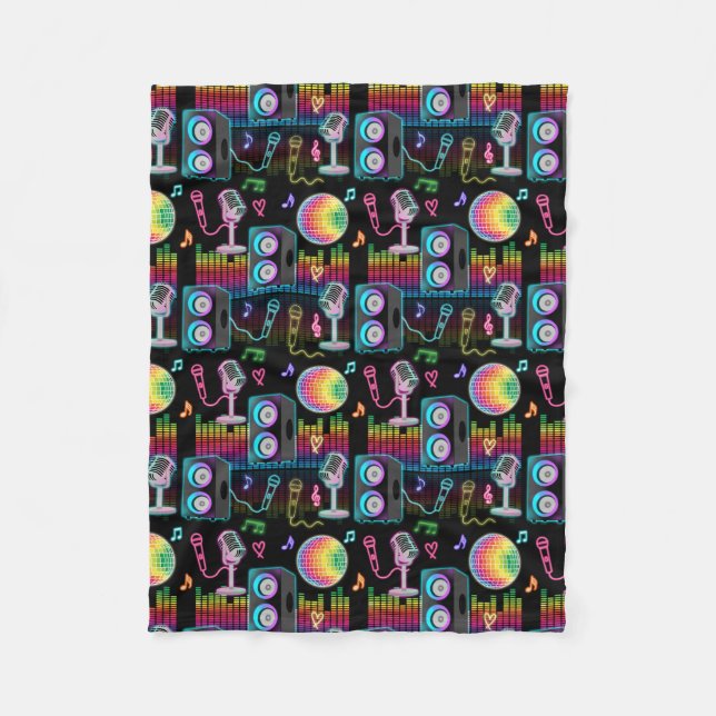 Karaoke Neon Glow Singing Music Party Fleecedecke (Vorderseite)