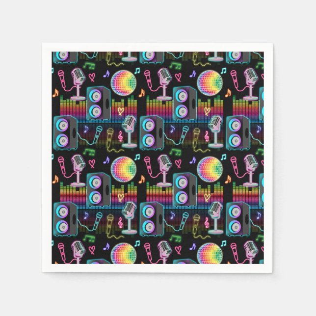 Karaoke Neon Glow Singing Music Party Serviette (Vorderseite)