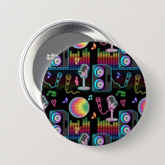 Karaoke Neon Glow Singing Musik Party Button (Vorne & Hinten)