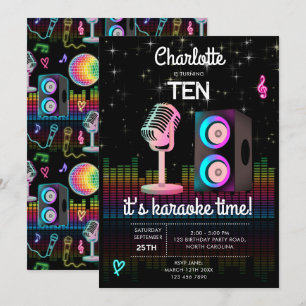 Karaoke Neon Glow Singing Musik Party Geburtstag Einladung