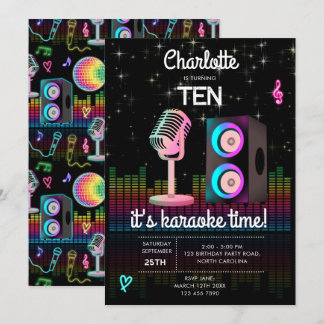 Karaoke Neon Glow Singing Musik Party Geburtstag Einladung