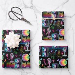Karaoke Neon Glow Singing Musikparty Geschenkpapier Set