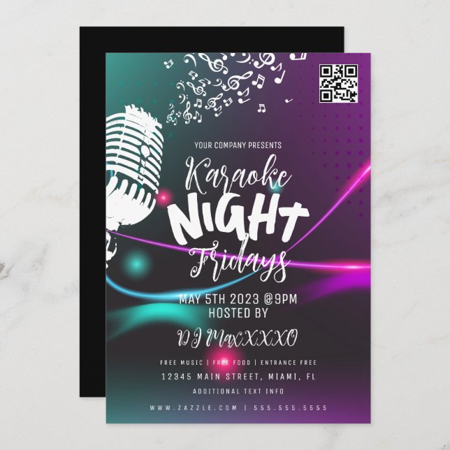 Karaoke Night Event Party Bar Flyer Einladung (Vorne/Hinten)