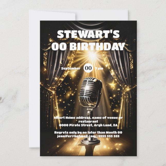 Karaoke Night Stars Hollywood Black Gold Event Einladung (Vorderseite)