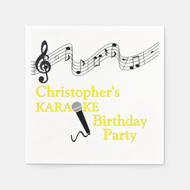 Karaoke Party Musikalisches Mikrofon Gelb Serviette (Vorderseite)