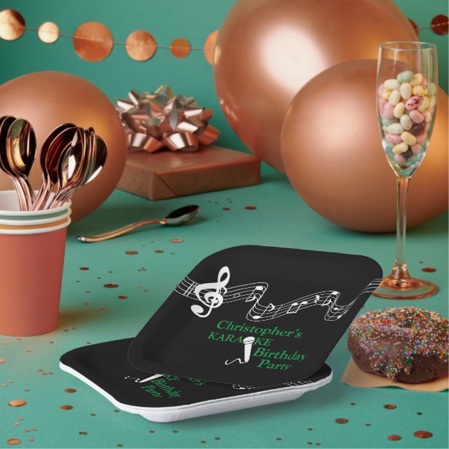 Karaoke Party Musikalisches Mikrofon Grün Pappteller (Multi)