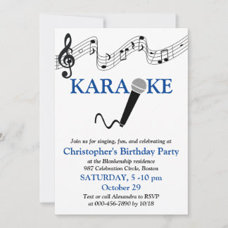 Karaoke Party Musikalisches Schuhmikrofon Blau Einladung
