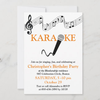 Karaoke Party Musikalisches Schuhmikrofon Orange Einladung