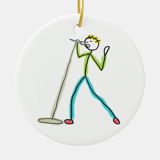 Karaoke-Singender Stockmann Keramik Ornament (Vorne)