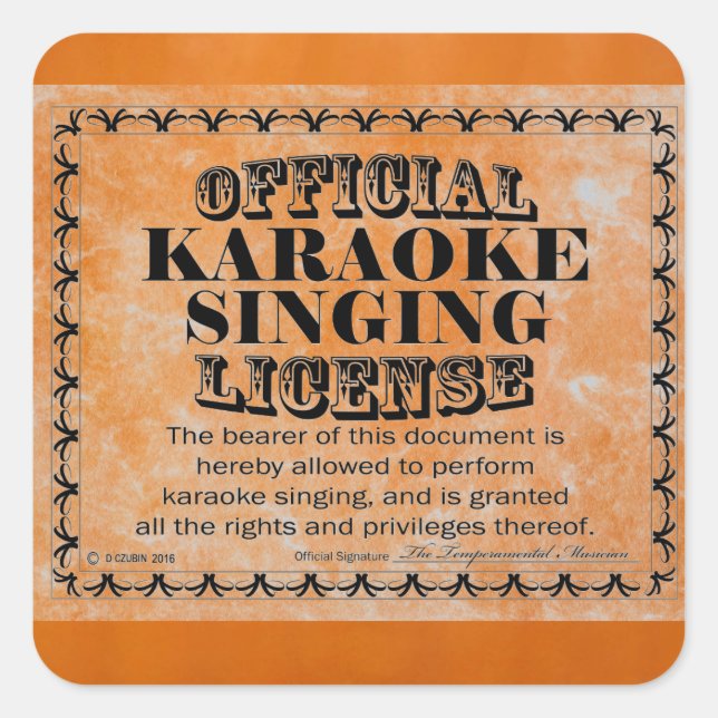 Karaoke Singing License Square Aufkleber (Vorderseite)