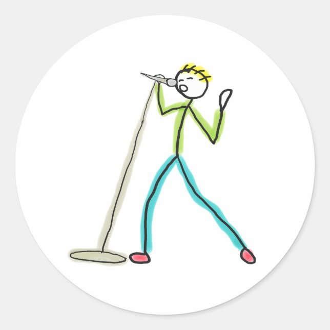 Karaoke Singing Stickman Runder Aufkleber (Vorderseite)
