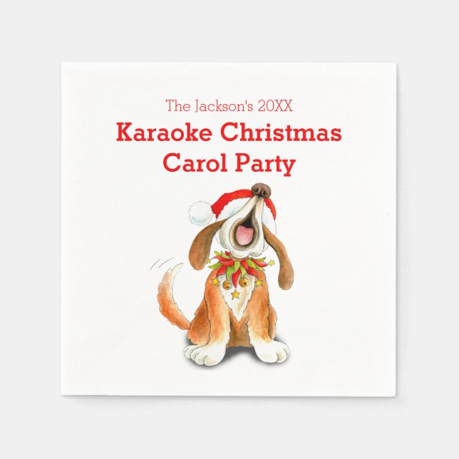 Karaoke singt Hund Weihnachts-Caroling Party Serviette (Vorderseite)