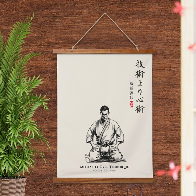 Karate 5. Gebot - Mentalität über Technik Wandteppich Mit Holzrahmen (Von Creator hochgeladen)