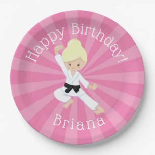 Karate Birthday Party Blonde Hair Girl Pink Pappteller