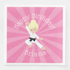 Karate Birthday Party Blonde Hair Girl Pink Serviette