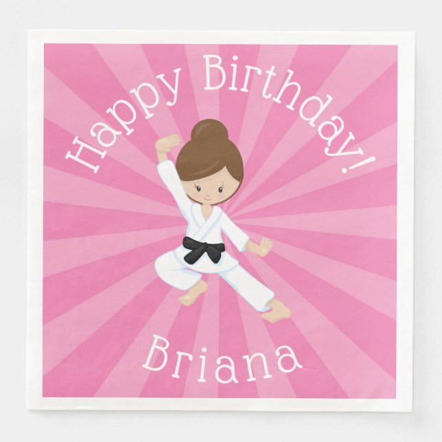Karate Birthday Party Girl Pink Serviette (Vorderseite)