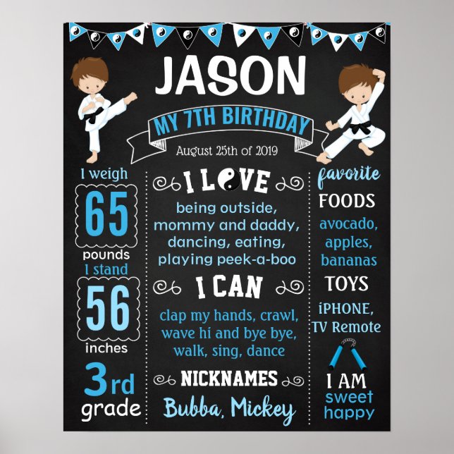 Karate Birthday-Tafelschild Poster (Vorne)