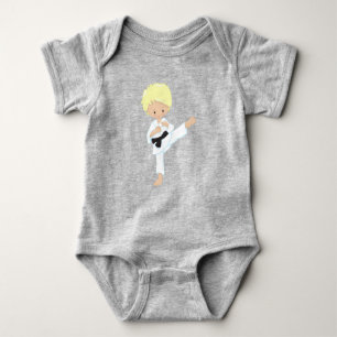 Karate Boy, Niedlicher Junge, Blonde Hair, Schwarz Baby Strampler