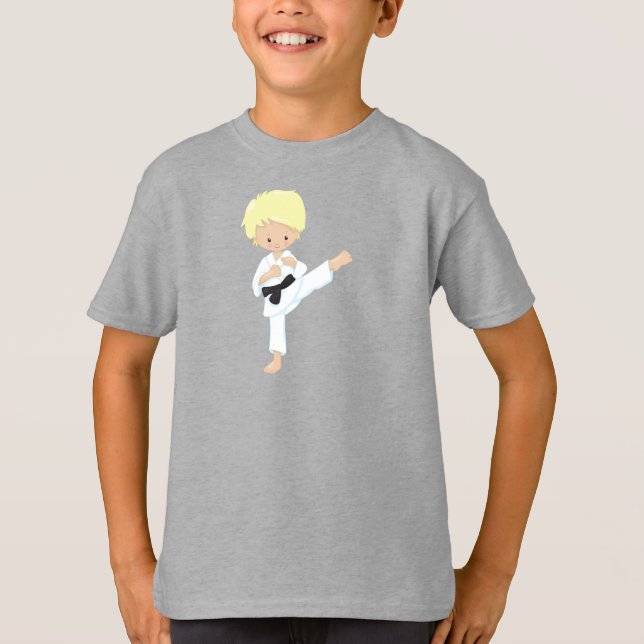 Karate Boy, Niedlicher Junge, Blonde Hair, Schwarz T-Shirt (Vorderseite)