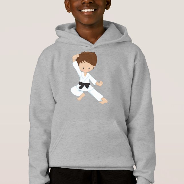 Karate Boy, Niedlicher Junge, Schwarzgürtel, braun Hoodie (Vorderseite)