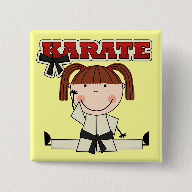 KARATE - brünette Mädchen-T - Shirts und Geschenke Button (Vorderseite)