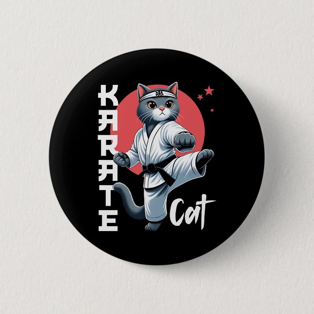 Karate Cat Gi Black Belt Martial Arts Kick Feline Button (Vorderseite)