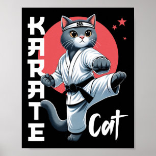 Karate Cat Gi Black Belt Martial Arts Kick Feline Poster