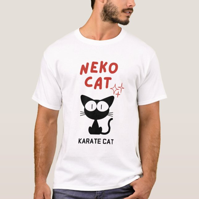 KARATE CAT SCHWARZ CAT NEKO T-Shirt (Vorderseite)