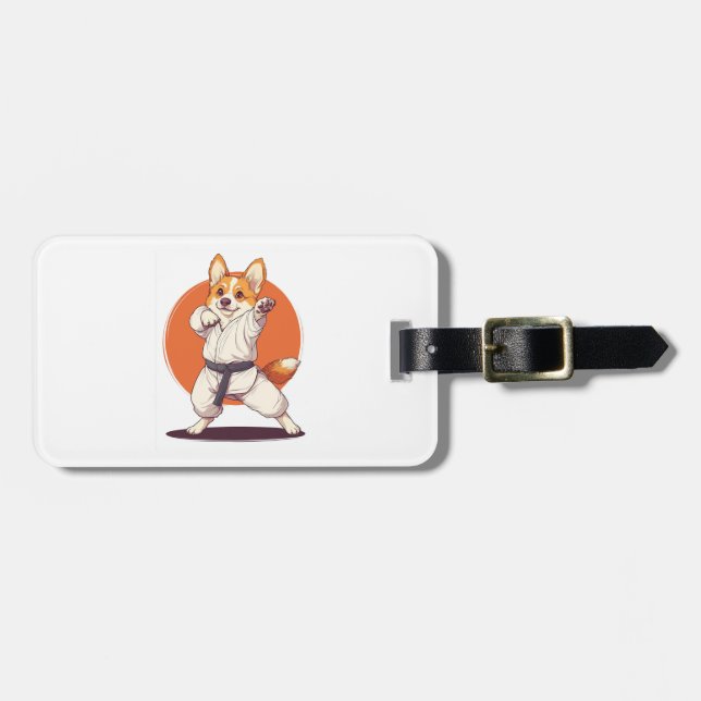 Karate Corgi � Kampfkunst Hund Gepäckanhänger (Vorderseite horizontal)
