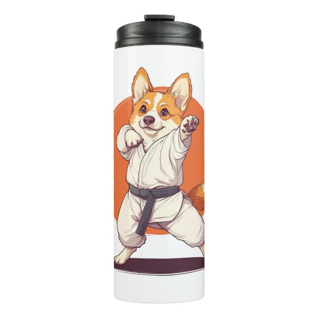 Karate Corgi - Kampfkunsthund Thermosbecher (Vorderseite)