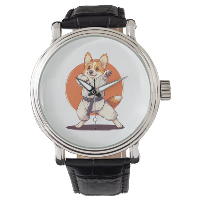 Karate Corgi � Kampfsport Hund Armbanduhr (Vorderseite)