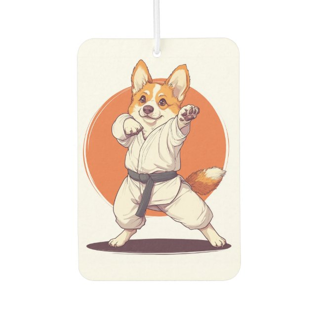 Karate Corgi � Kampfsport Hund Autolufterfrischer (Vorderseite)