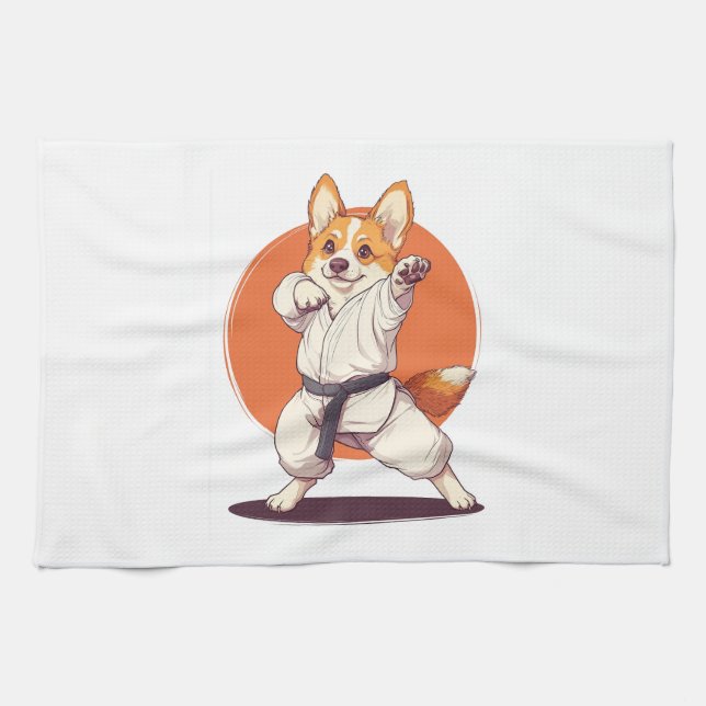 Karate Corgi � Kampfsport Hund Geschirrtuch (Horizontal)
