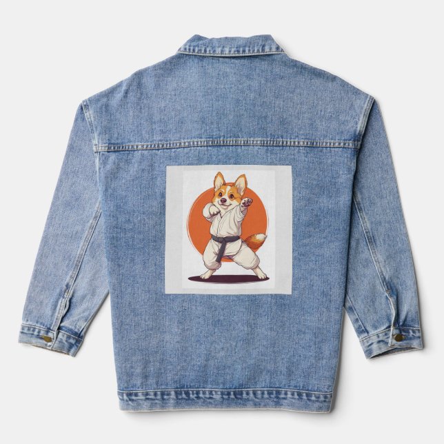 Karate Corgi � Kampfsport Hund Jeansjacke (Rückseite)