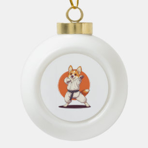 Karate Corgi � Kampfsport Hund Keramik Kugel-Ornament