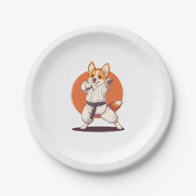Karate Corgi � Martial Arts Dog Pappteller (Vorderseite)