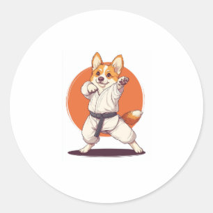 Karate Corgi � Martial Arts Dog Runder Aufkleber