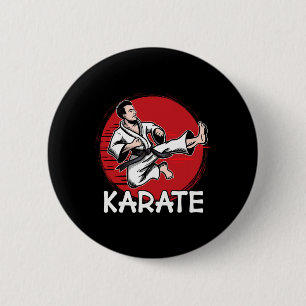 Karate-Design-Mann macht Jump Kick für Karateka Button