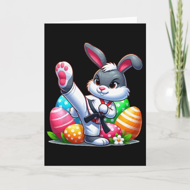 Karate Easter Bunny With A Sket Of Eggs Easter Day Karte (Vorderseite)