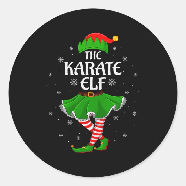 Karate Elf Christmas Family Girls Women Elf Squad  Runder Aufkleber (Vorderseite)